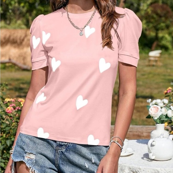 New heart print short sleeve top - Picture 2 of 5